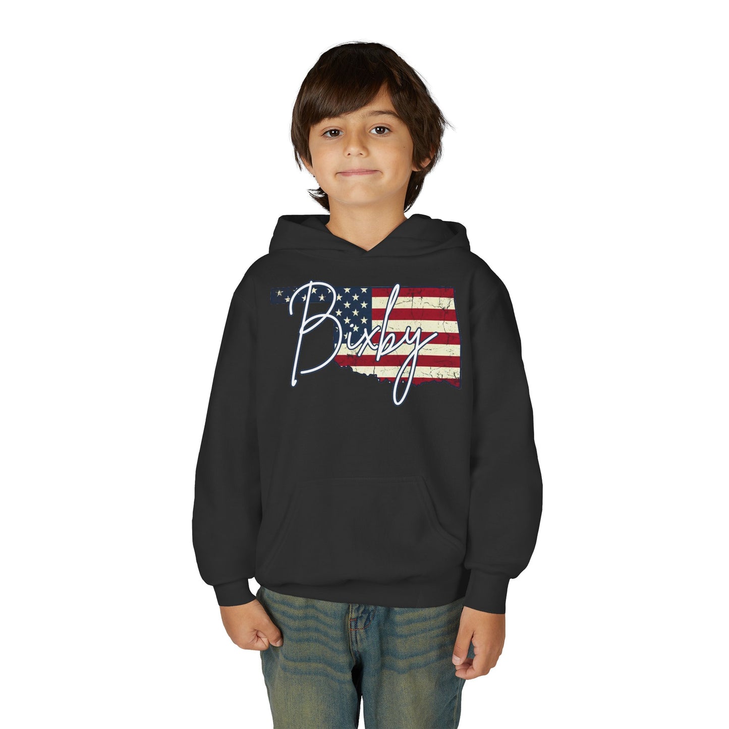 Oklahoma Flag Bixby Script Youth Hoodie