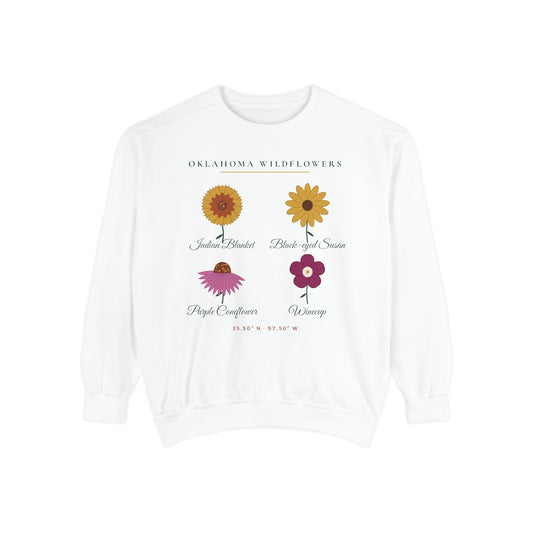 Crewneck sweatshirt printed with Oklahoma Wildflower Field Guide.