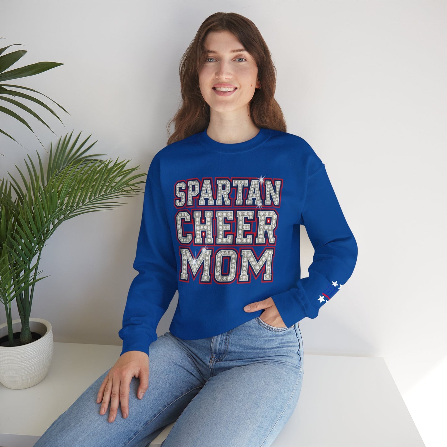 Spartan Cheer Mom With Sleeve Print Gildan Sweatshirt