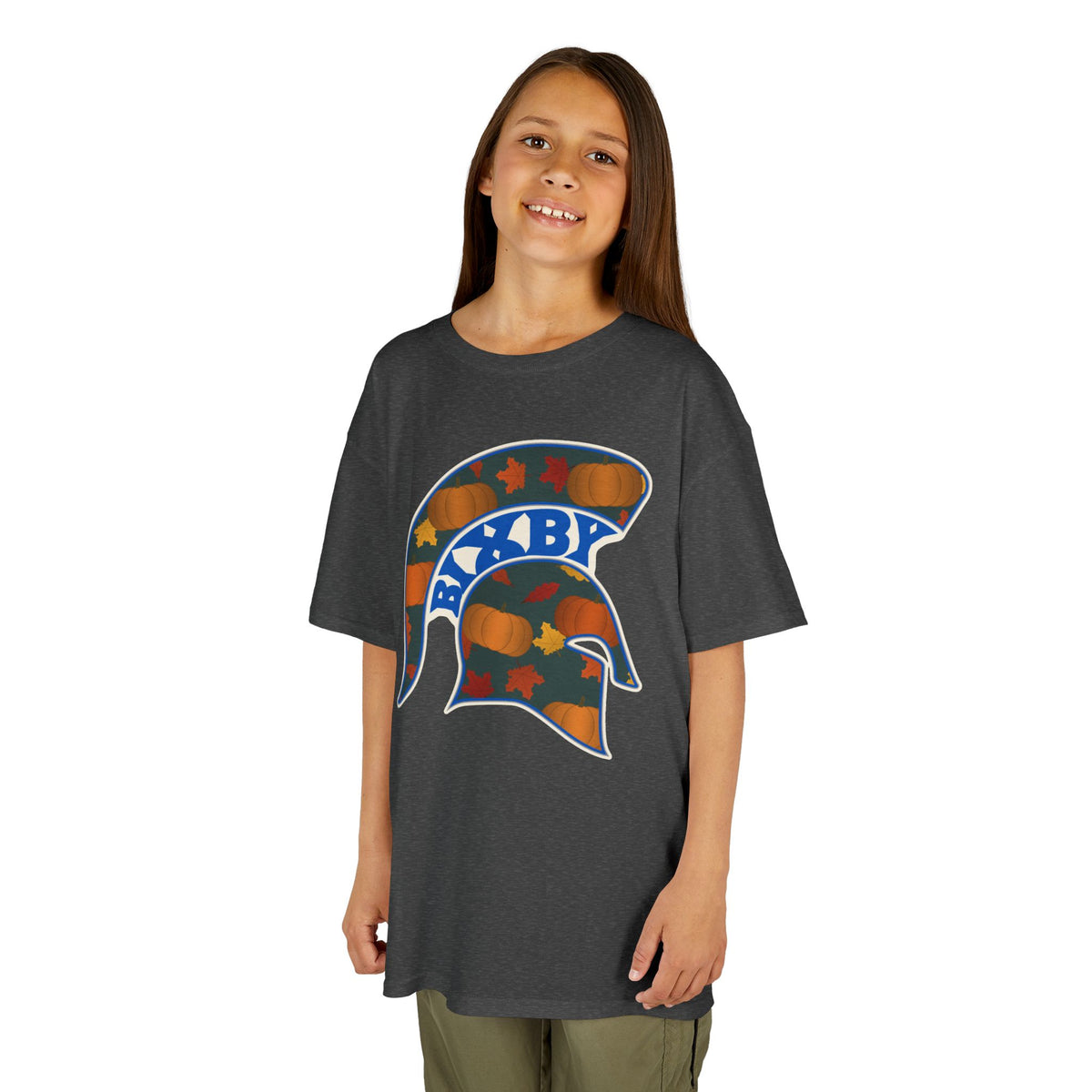 Bixby Spartans Pumpkin Patch Helmet Youth Tee – Kids Fall Game Day Shirt
