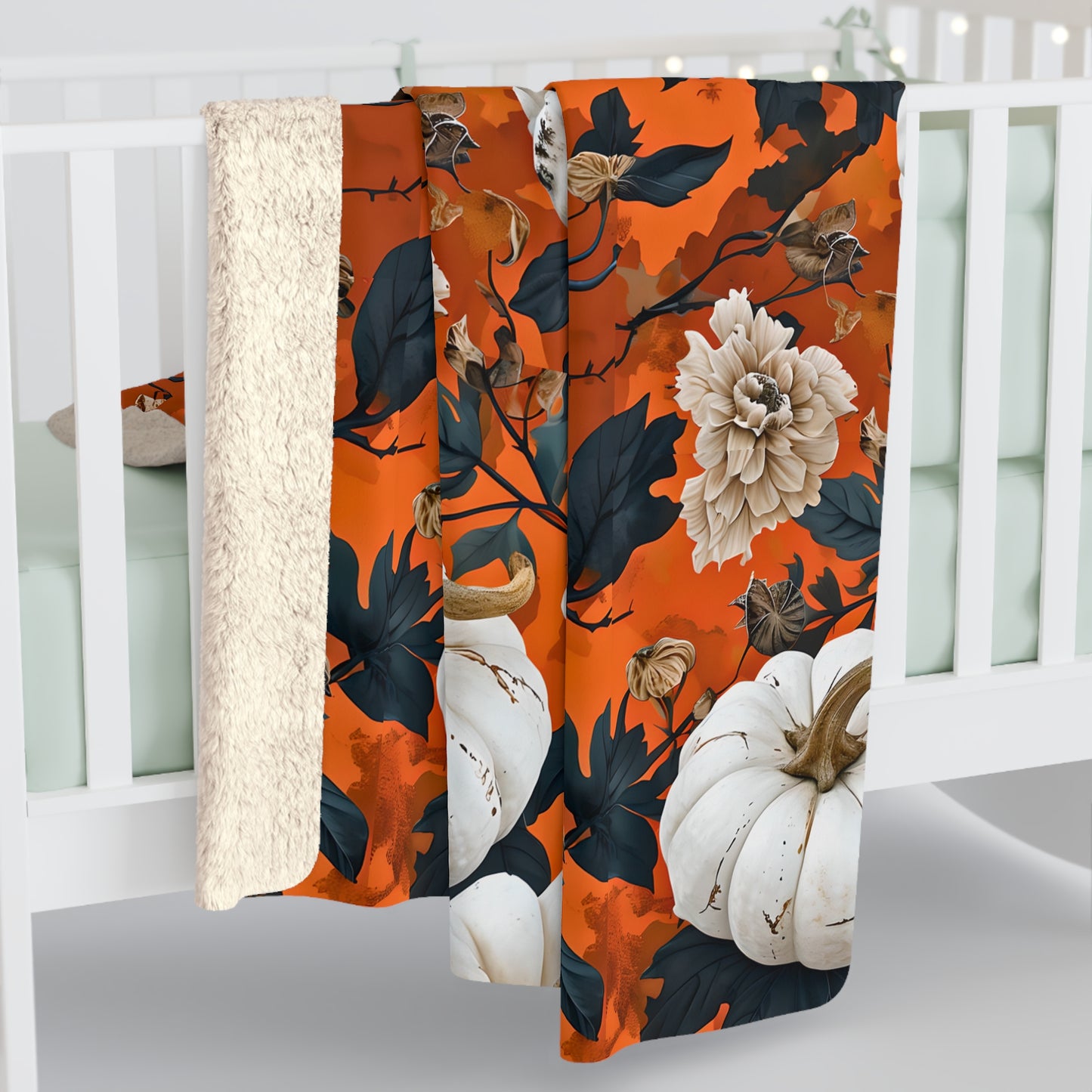 Pumpkin Floral Blast Sherpa Comfy Blanket