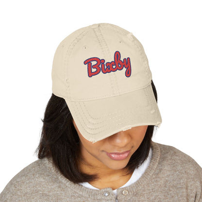 Bixby Spartans Distressed Dad Hat, Embroidered Red Script Bixby