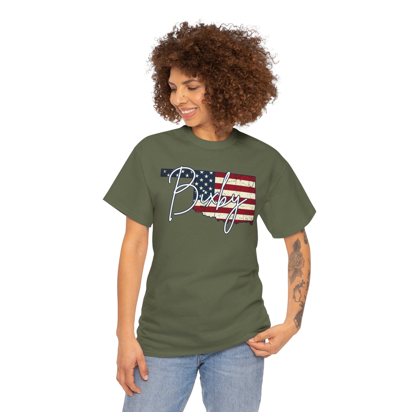 Oklahoma Flag Bixby Script Gildan Tee