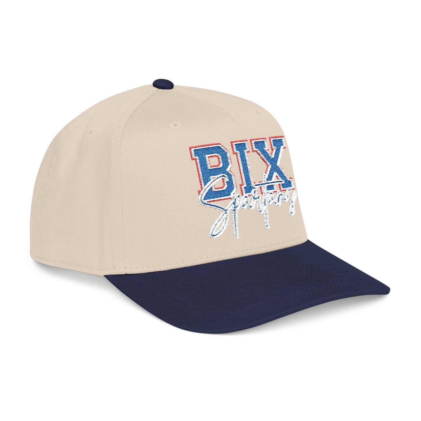 Embroidered BIX Script Baseball Cap — Retro Distressed Patch Hat
