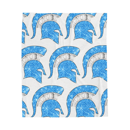 Spartan Blue Bling Logo Velveteen Plush Blanket