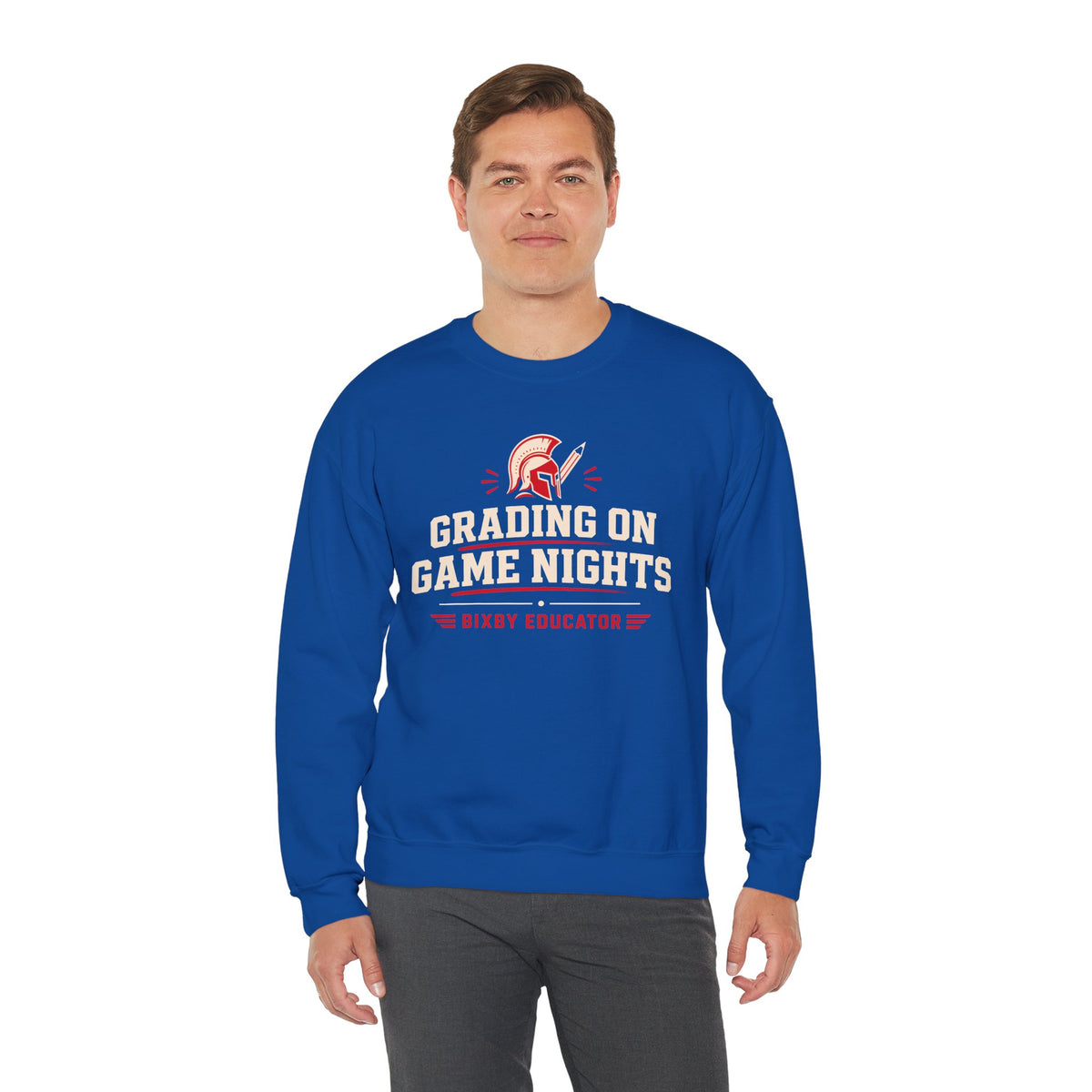 Bixby Spartans Grading On Game Nights - Funny Teacher Game Night Gift Sweatshirt