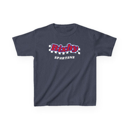 Bixby Spartans Retro Script Checkered Youth Tee – Kids Red, White & Blue Game Day Shirt