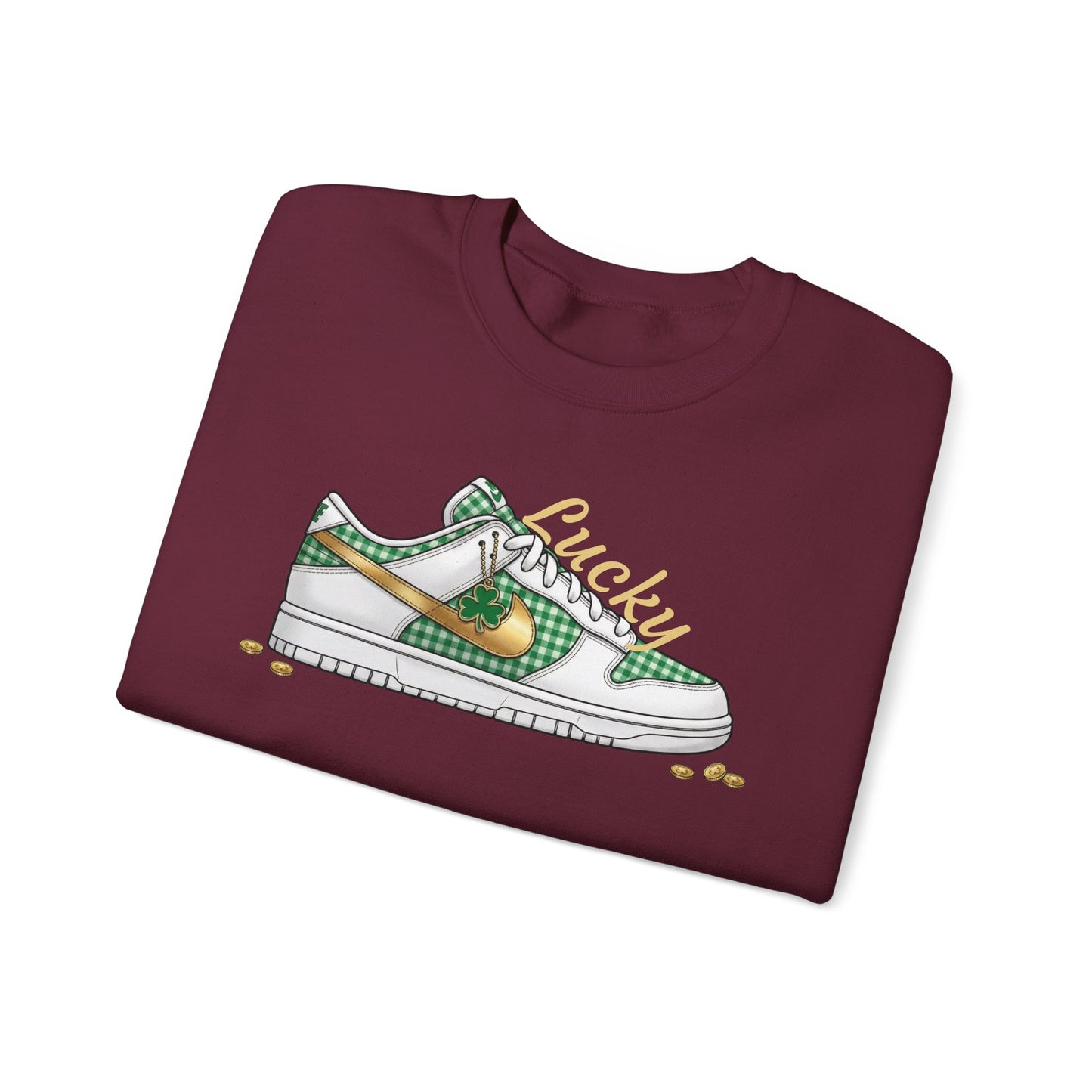Sneaker Lucky Adult Gildan Crewneck Sweatshirt — Green Plaid Shoe Graphic