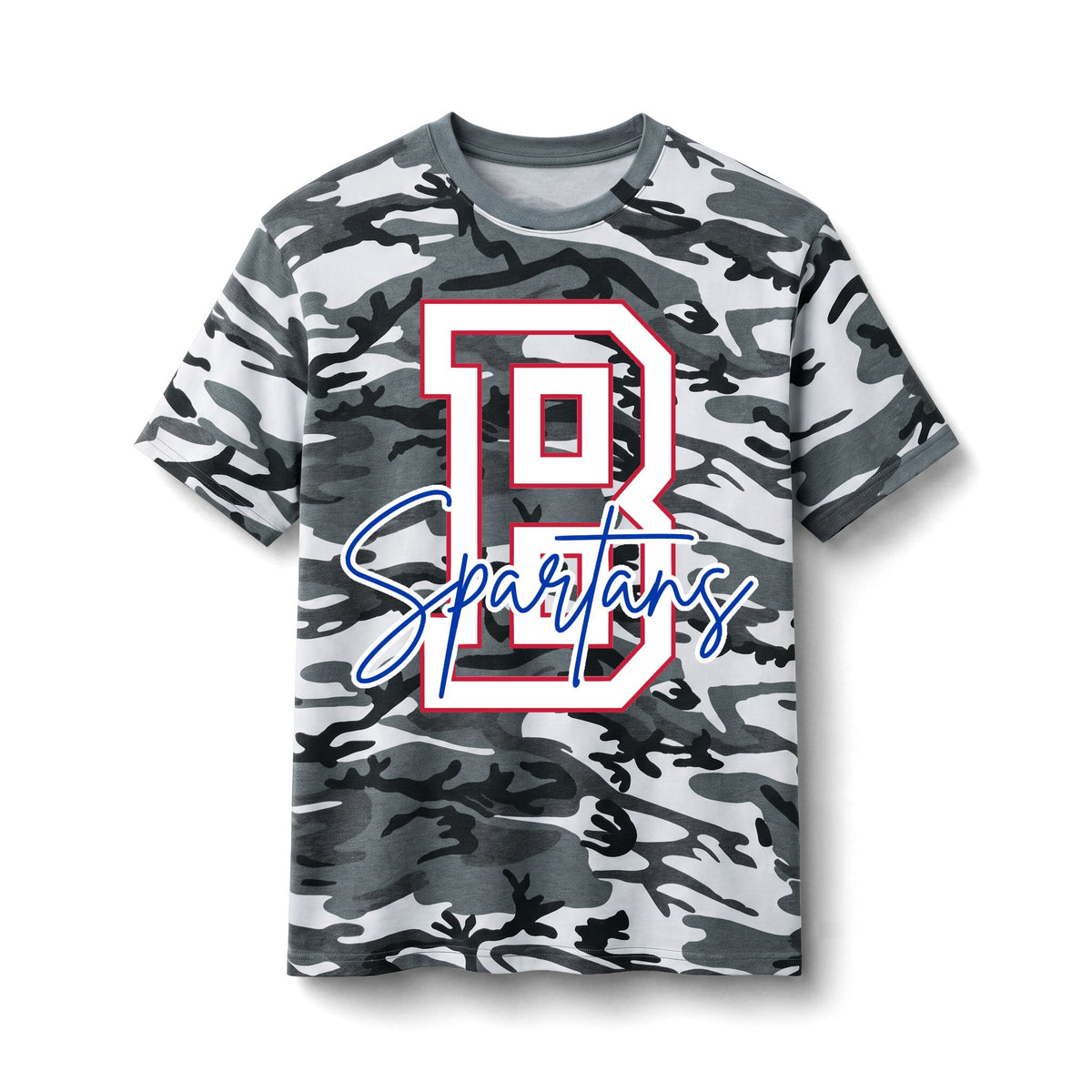 Bixby Spartans Camo Spartans - Letter B Graphic Cotton Tee