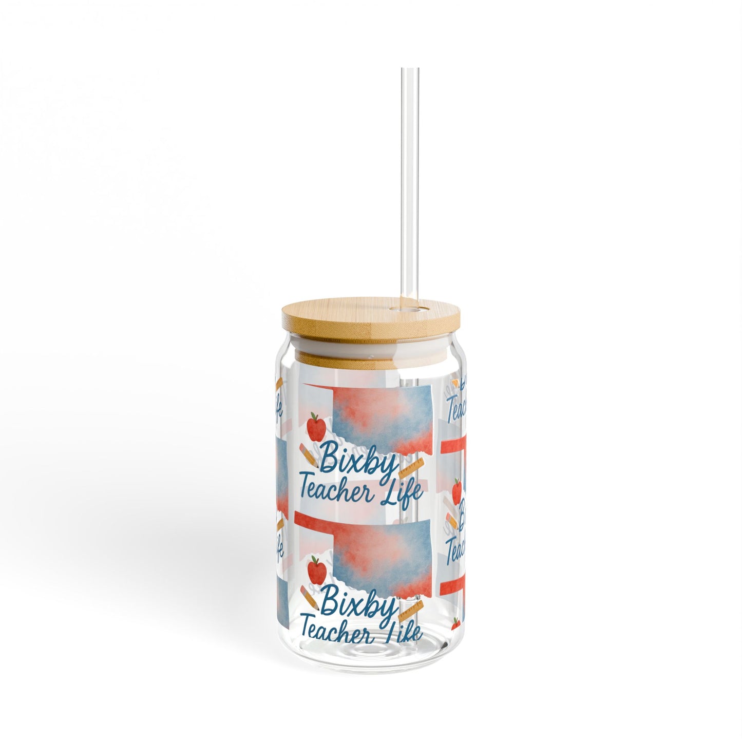 Teacher Life Bixby OK Watercolor 16 Ounce Sipper Glass