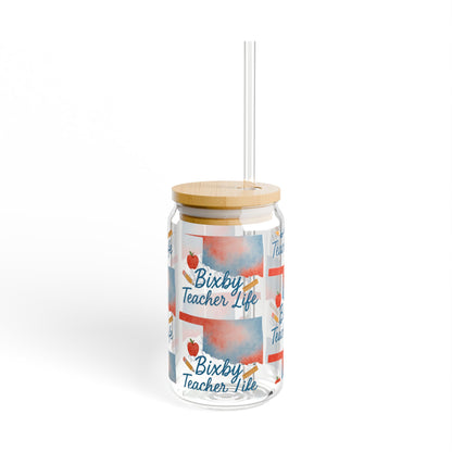 Teacher Life Bixby OK Watercolor 16 Ounce Sipper Glass