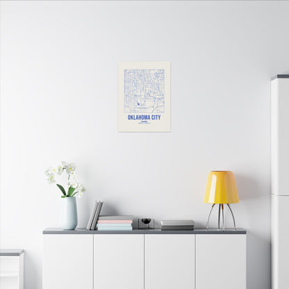 Oklahoma City Street Map Canvas, Royal Blue on Cream