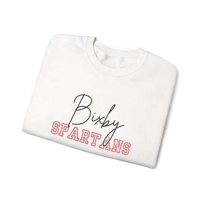 Bixby Spartan Embroidered Crewneck Sweatshirt — Cursive & Yearbook Fonts