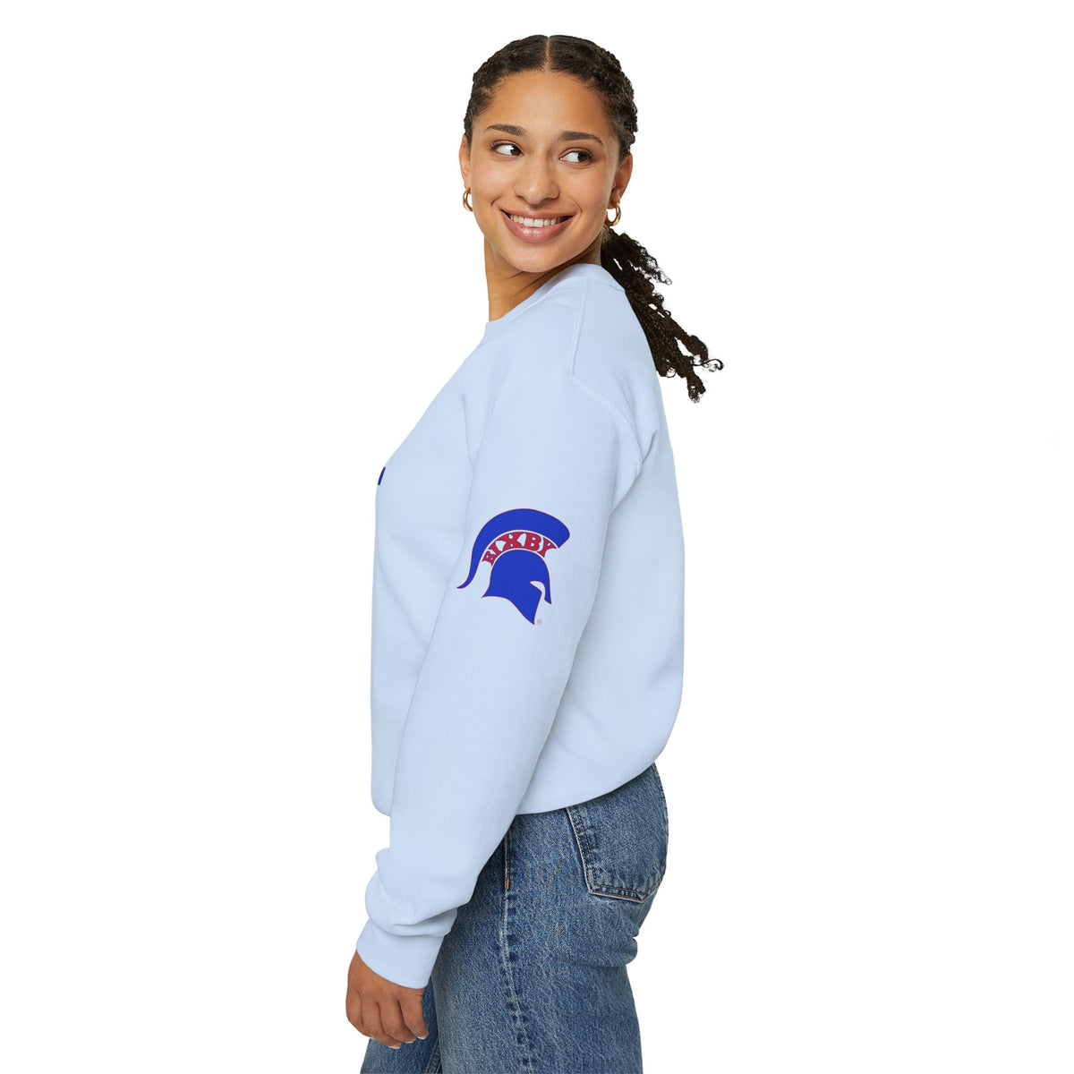 Bixby Spartans Bold Letter With Sleeve Blue Logo Sweatshirt