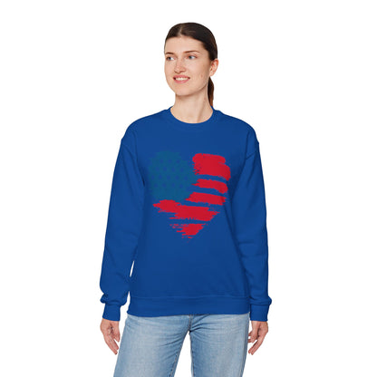 American Flag Heart Sweatshirt | Patriotic USA Brush Stroke Heart
