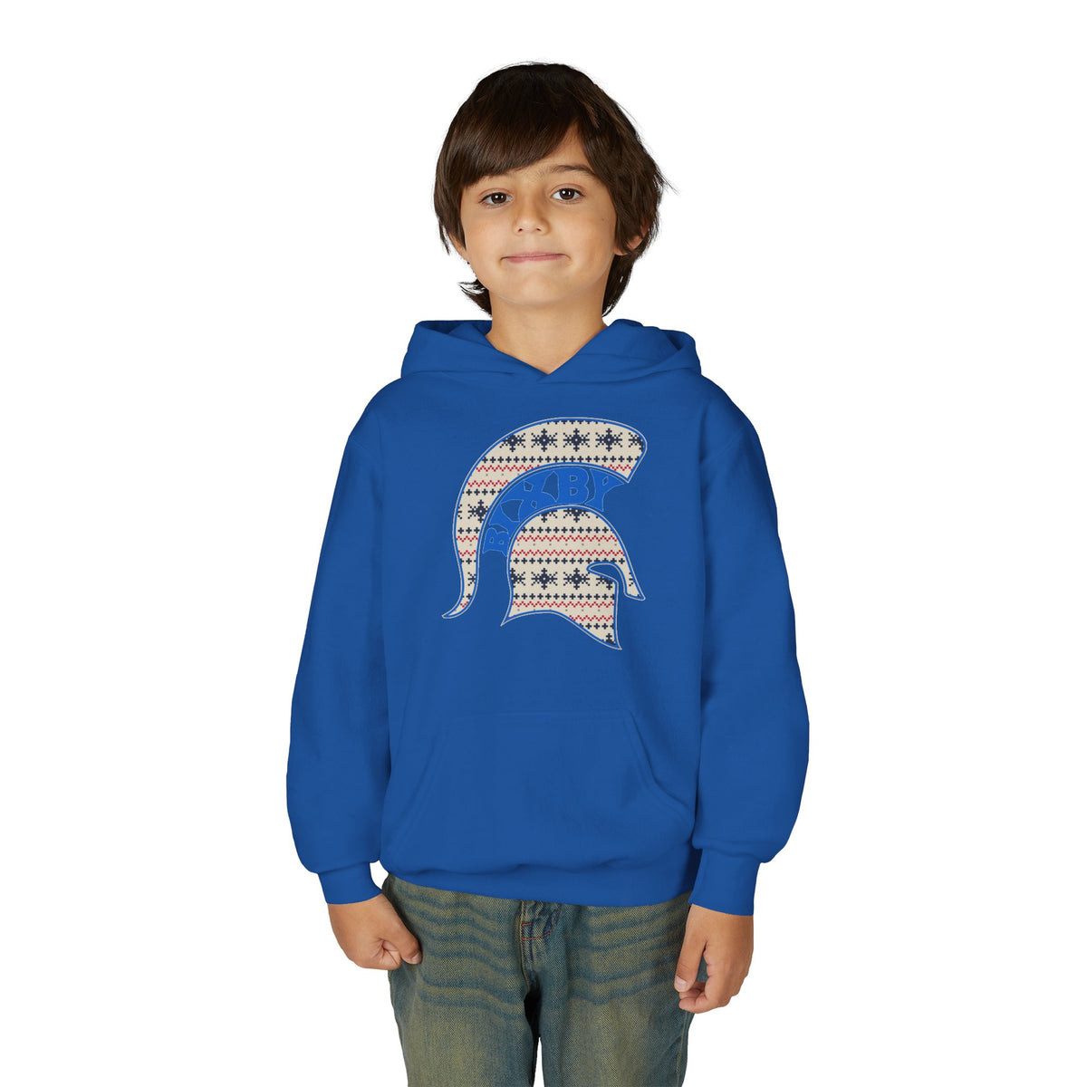 Bixby Spartans Ugly Sweater Helmet Youth Hoodie, Kids Christmas