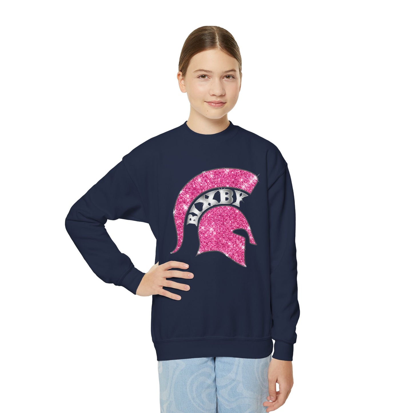 Bixby Spartan Helmet Bling Youth Gildan Sweatshirt