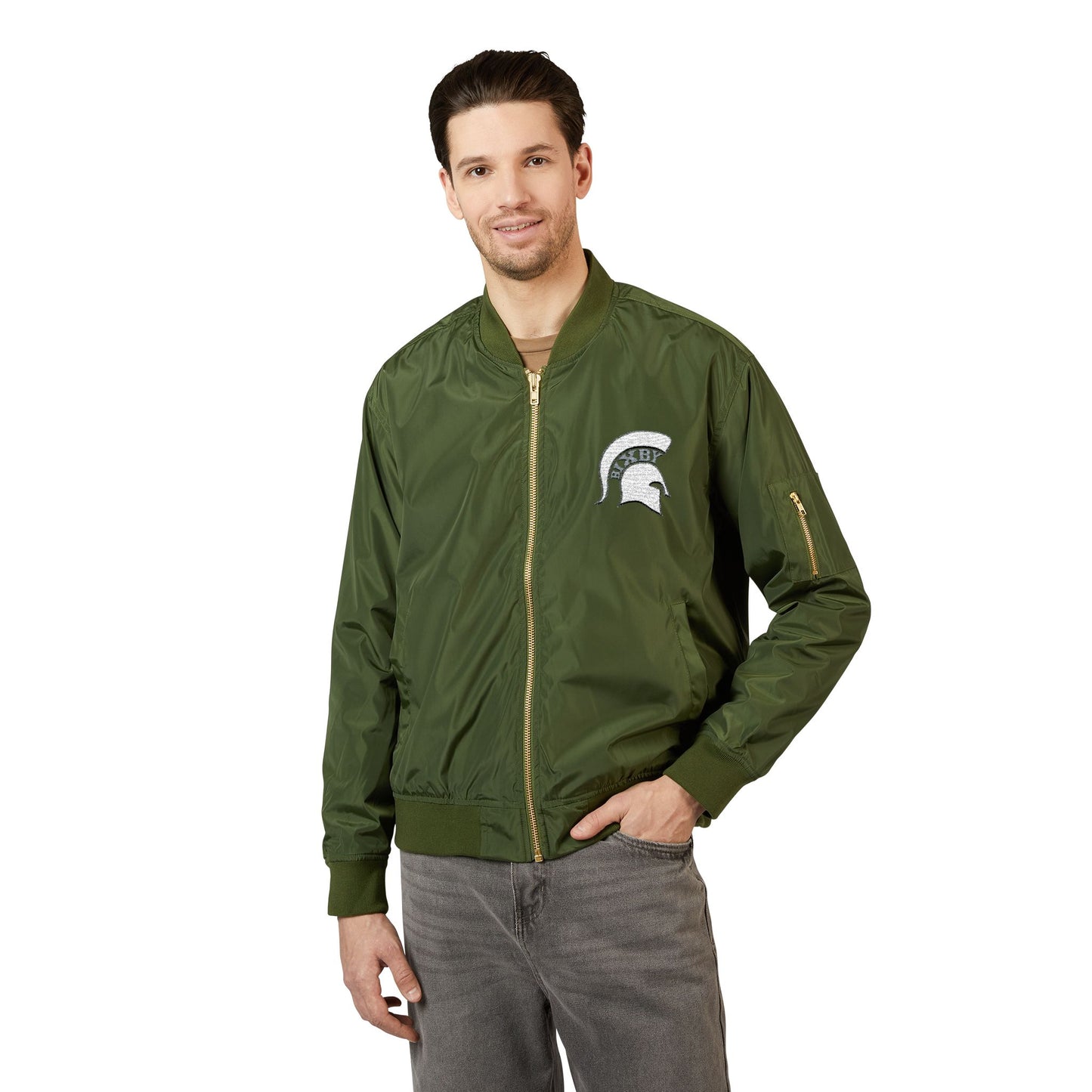 Bixby White Logo Embroidered Premium Bomber Jacket