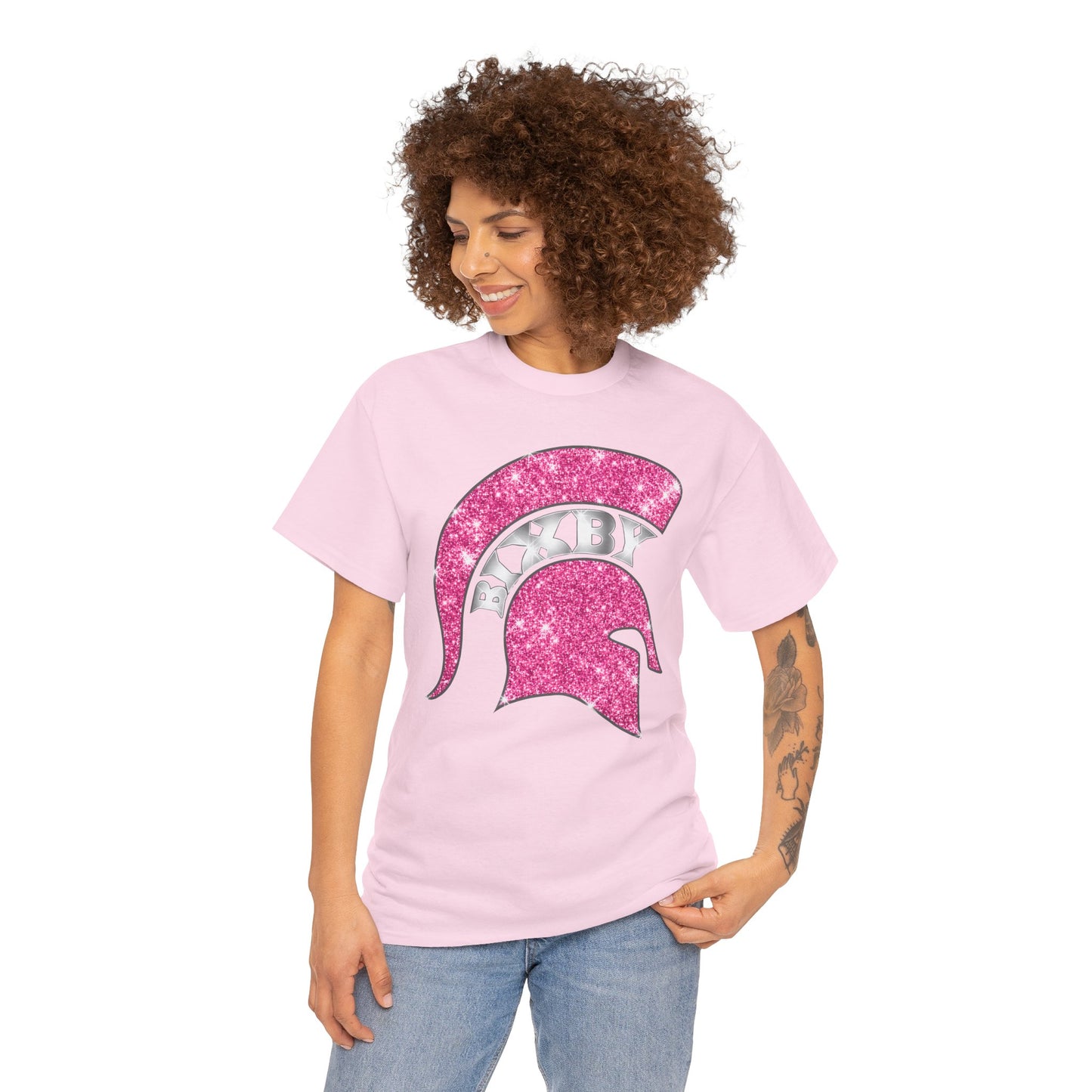 Bixby Spartan Pink Helmet Bling Gildan Tee