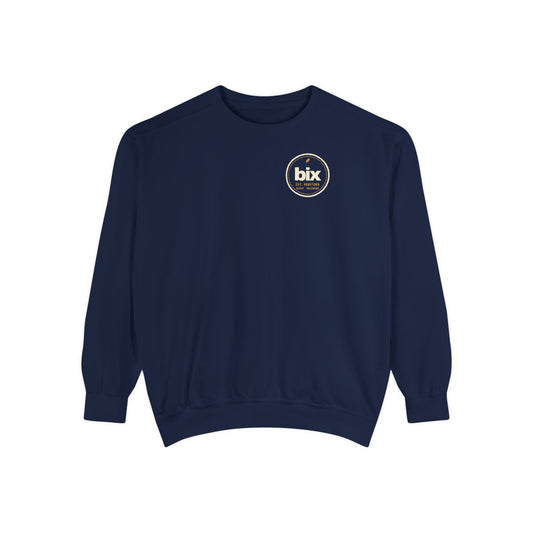 bix Stamp Left-Chest Crewneck in True Navy