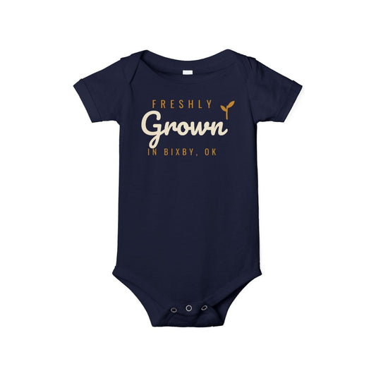 Freshly Grown in Bixby Baby Bodysuit in Navy