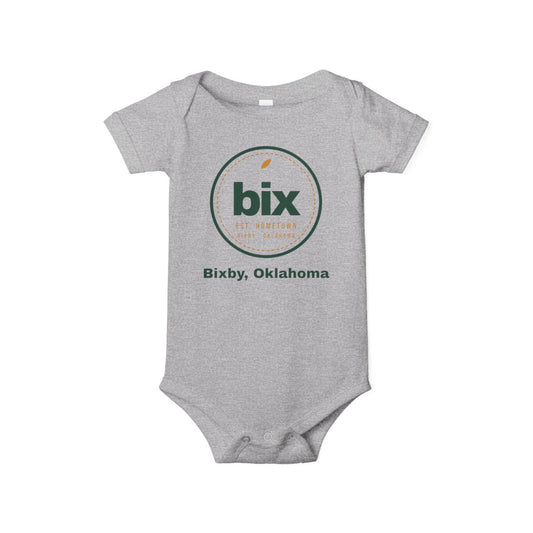 bix Stamp Bixby, Oklahoma Baby Bodysuit in Athletic Heather