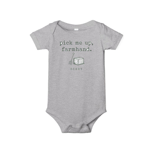 Pick Me Up, Farmhand Baby Bodysuit in Athletic Heather