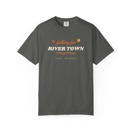 Falling for River Town Comfort Colors Tee in Pepper
