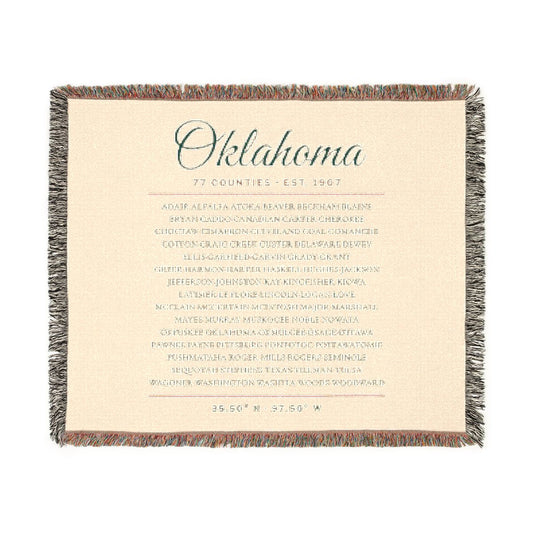 77 Counties Oklahoma Woven Throw Blanket in Artwork