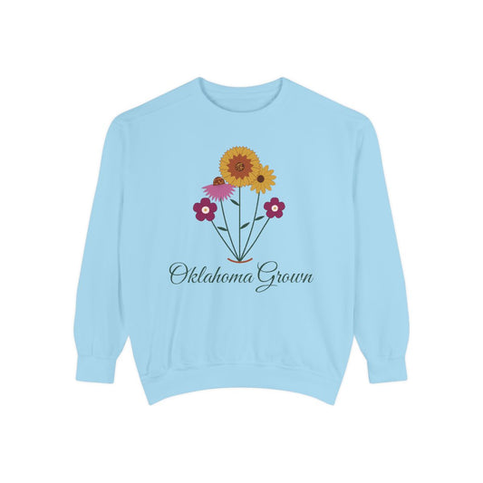 Oklahoma Grown Wildflower Crewneck Sweatshirt | Comfort Colors in Chambray