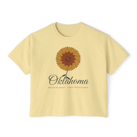 Indian Blanket Garden Script Oklahoma Boxy Comfort Colors Tee in Butter
