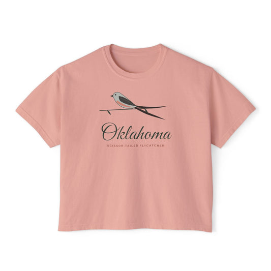 Scissortail Garden Script Oklahoma Boxy Comfort Colors Tee in Peachy