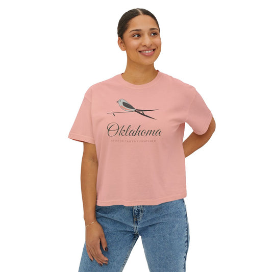 Scissortail Garden Script Oklahoma Boxy Comfort Colors Tee in Peachy