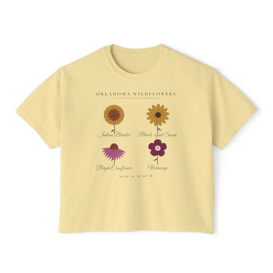 Oklahoma Wildflower Field Guide Boxy Comfort Colors Tee in Butter