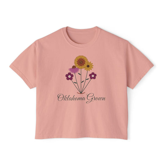 Oklahoma Grown Wildflower Boxy Comfort Colors Tee in Peachy