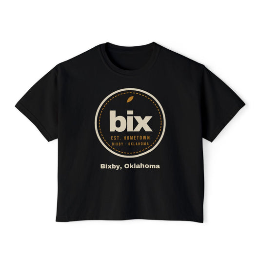 bix Stamp Bixby, Oklahoma Boxy Comfort Colors Tee in Black