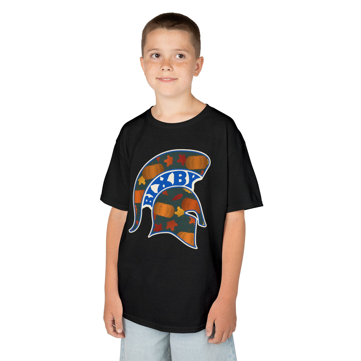 Bixby Spartans Pumpkin Patch Helmet Youth Tee – Kids Fall Game Day Shirt