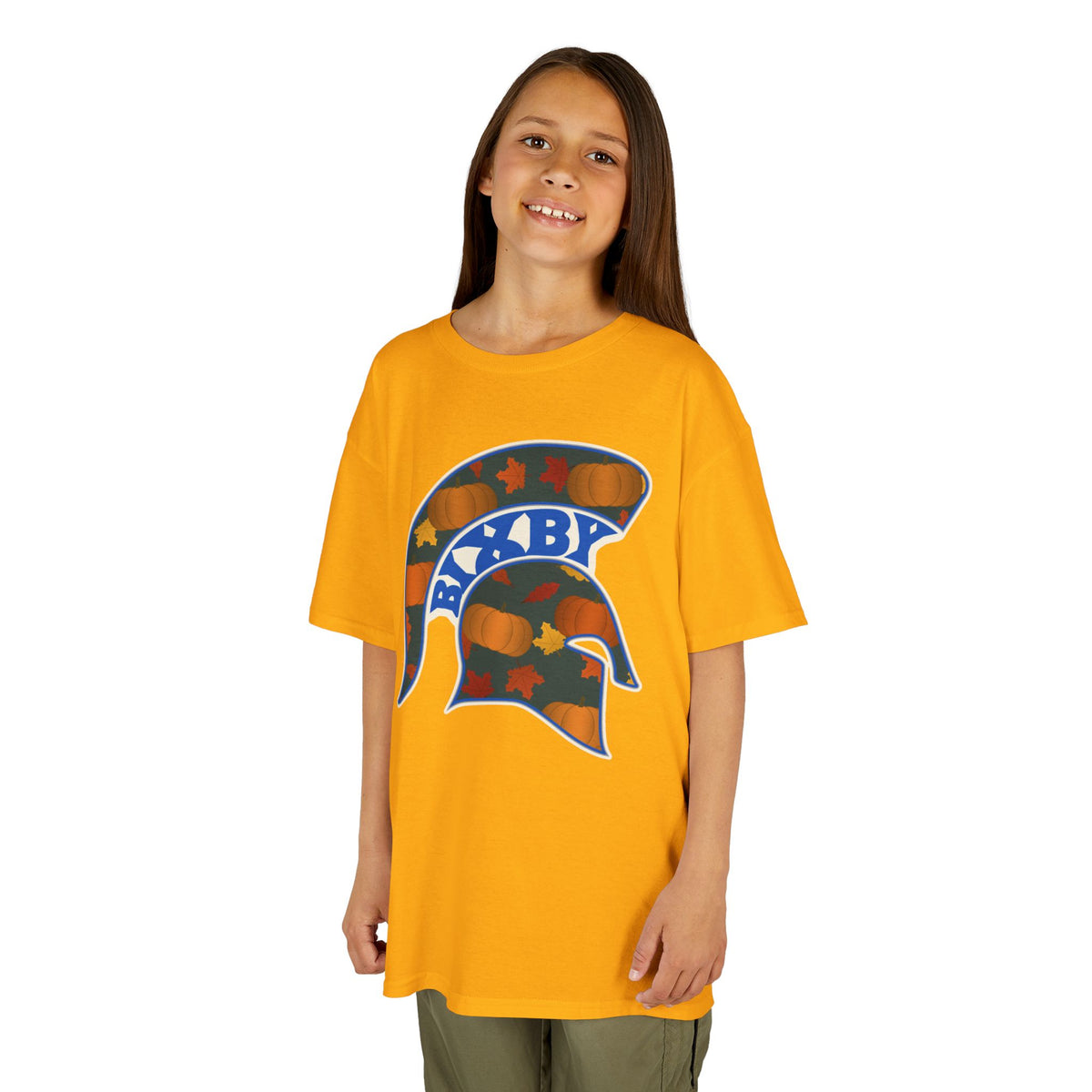 Bixby Spartans Pumpkin Patch Helmet Youth Tee – Kids Fall Game Day Shirt