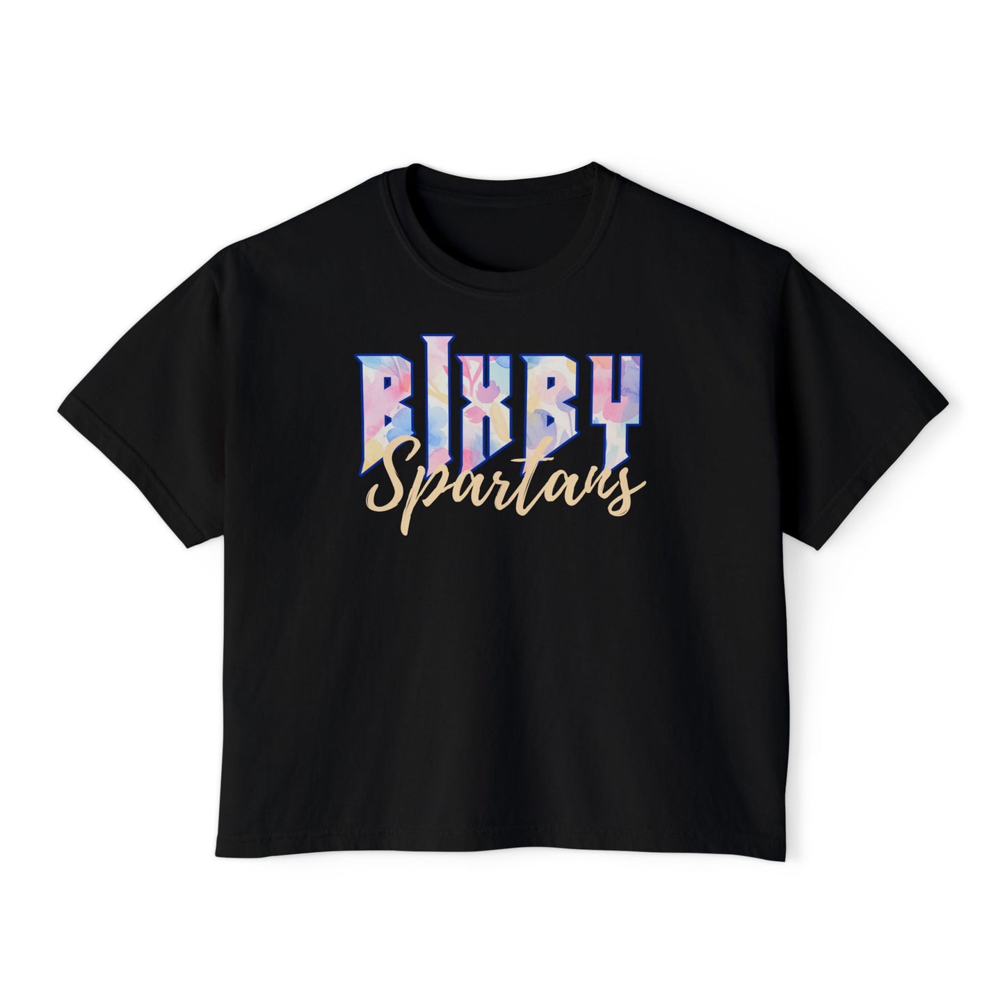 Bixby Spartans Comfort Colors Retro Floral Boxy Tee