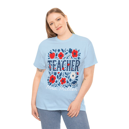 Floral Teacher Personalized Spartan Gildan Tee