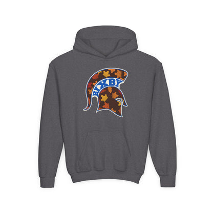 Bixby Spartans Fall Leaves Helmet Youth Hoodie – Kids Autumn Game Day Hoodie