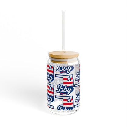 Patriotic Bixby OK Watercolor 16 Ounce Sipper Glass
