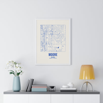 Moore Street Map Framed Print, Royal Blue on Cream