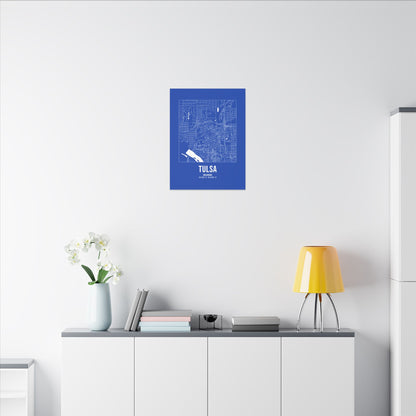Tulsa Street Map Canvas, White on Royal Blue