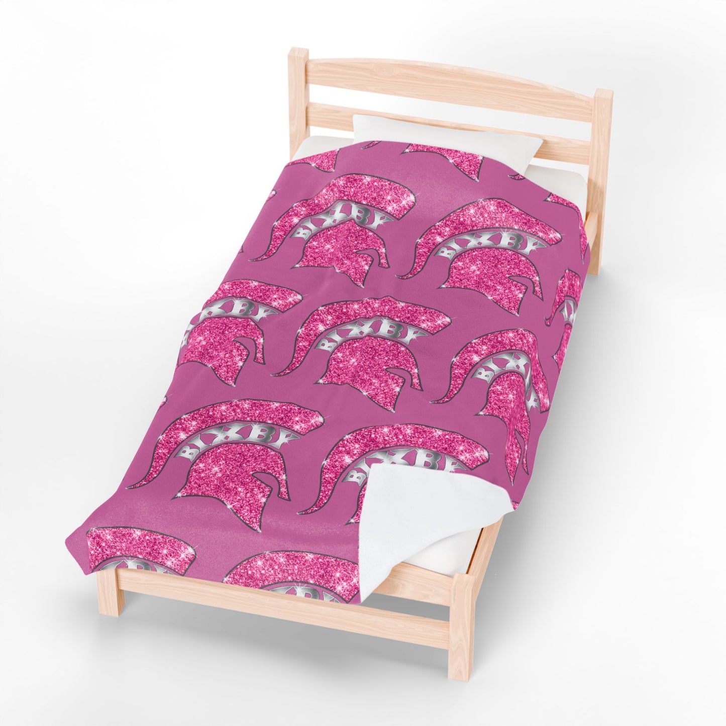 Spartan Pink Bling Logo Velveteen Plush Blanket