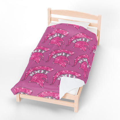 Spartan Pink Bling Logo Velveteen Plush Blanket
