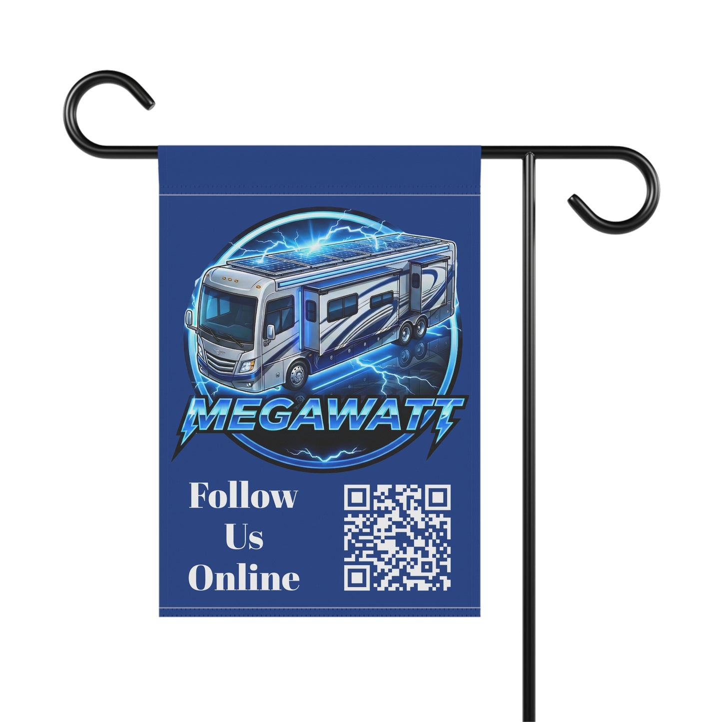 Megawatt RV Garden Flag — 'Follow Us Online' QR Code House Banner