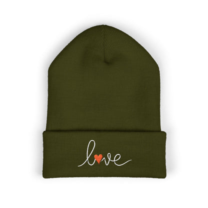Love Embroidered Cuffed Beanie Cozy Casual Knit