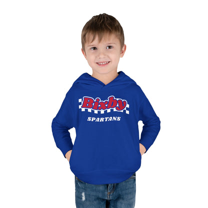 Bixby Spartans Retro Script Checkered Toddler Hoodie – Little Spartan Game Day Hoodie