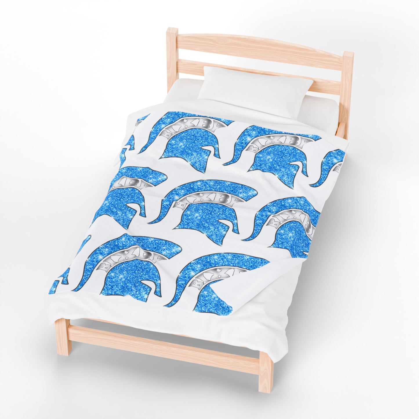 Spartan Blue Bling Logo Velveteen Plush Blanket